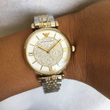 Buy Shop Emporio Armani Gianni T Bar White Dial Two Tone Steel Strap Watch For Women - AR8031 USA Online