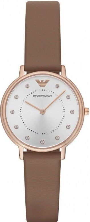Buy Shop Emporio Armani Classic Analog Silver Dial Brown Leather Strap Watch For Women - AR8040 USA Online