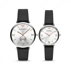 Buy Shop Emporio Armani Gianni T Bar Mother of Pearl Dial Black Leather Strap Watch For Women - AR90002 USA Online