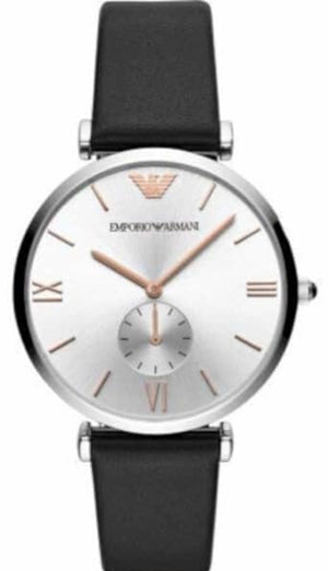 Buy Shop Emporio Armani Gianni T Bar Mother of Pearl Dial Black Leather Strap Watch For Women - AR90002 USA Online