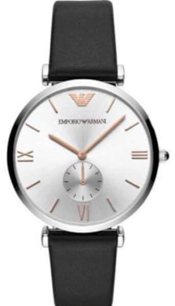 Buy Shop Emporio Armani Gianni T Bar Mother of Pearl Dial Black Leather Strap Watch For Women - AR90002 USA Online
