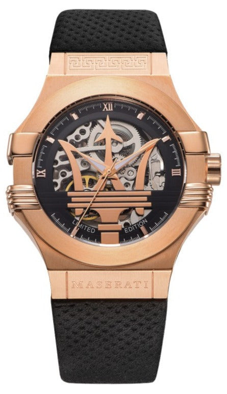 Buy Shop Maserati Potenza Limited Edition Automatic Skeleton Black Dial Black Leather Strap Watch For Men - R8821108025 USA Online