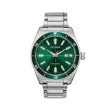 Citizen Eco Drive Vintage Green Dial Silver Steel Strap Watch For Men - AW1598-70X