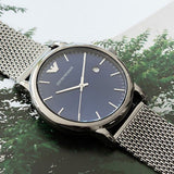 Buy Shop Emporio Armani Luigi Quartz Blue Dial Grey Mesh Bracelet Watch For Men - AR11053 USA Online