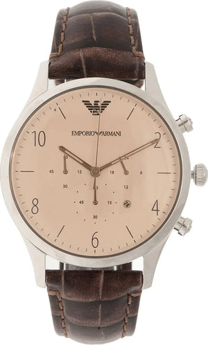 Buy Shop Emporio Armani Classic Chronograph Cream Dial Brown Leather Strap Watch For Men - AR1878 USA Online