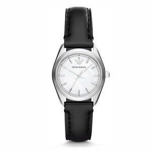Buy Shop Emporio Armani Analog White Dial Black Leather Strap Watch For Women - AR6026 USA Online