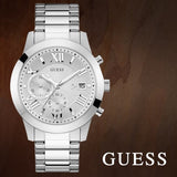 Guess Atlas Chronograph Silver Dial Silver Steel Strap Watch For Men - W0668G7