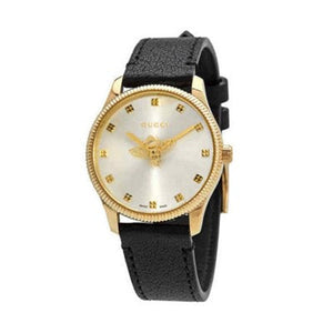 Buy Shop Gucci G Timeless Quartz Silver Dial Black Leather Strap Watch For Women - YA1265023 USA Online