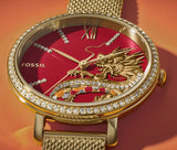 Buy Shop Fossil Jacqueline Dragonsteel Limited Edition Red Dial Gold Mesh Strap Watch for Women - ES5316 USA Online