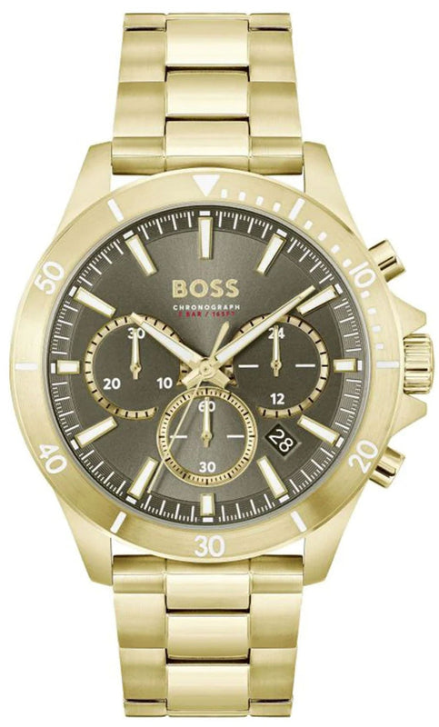 Buy Shop Hugo Boss Troper Chronograph Green Dial Gold Steel Strap Watch For Men - 1514059 USA Online