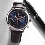 Buy Shop Maserati Epoca Chronograph Blue Dial Brown Leather Strap Watch For Men - R8871618014 USA Online