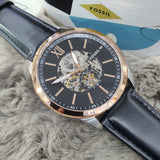 Buy Shop Fossil Flynn Mechanical Black Dial Black Leather Strap Watch for Men - BQ2216 USA Online