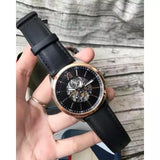 Buy Shop Fossil Flynn Mechanical Black Dial Black Leather Strap Watch for Men - BQ2216 USA Online