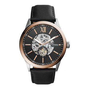 Buy Shop Fossil Flynn Mechanical Black Dial Black Leather Strap Watch for Men - BQ2216 USA Online