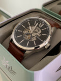 Buy Shop Fossil Flynn Automatic Black Dial Brown Leather Strap Watch for Men - BQ2270 USA Online