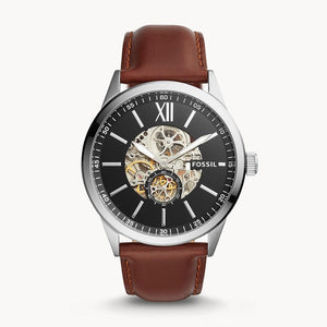 Buy Shop Fossil Flynn Automatic Black Dial Brown Leather Strap Watch for Men - BQ2270 USA Online