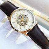 Buy Shop Fossil Flynn Mechanical Skeleton Beige Dial Brown Leather Strap Watch for Men - BQ2215 USA Online