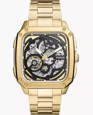 Buy Shop Fossil Inscription Automatic Skeleton Black Dial Gold Steel Strap Watch for Men - BQ2573 USA Online