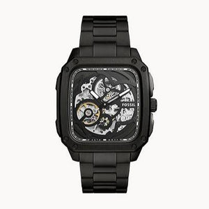 Buy Shop Fossil Inscription Automatic Skeleton Black Dial Black Steel Strap Watch for Men - BQ2574 USA Online