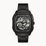 Buy Shop Fossil Inscription Automatic Skeleton Black Dial Black Steel Strap Watch for Men - BQ2574 USA Online