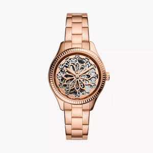 Buy Shop Fossil Rye Automatic Skeleton Rose Gold Dial Rose Gold Steel Strap Watch for Women - BQ3754 USA Online