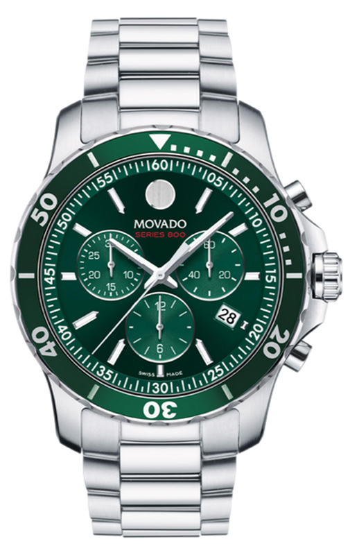 Buy Shop Movado Series 800 Chronograph Green Dial Silver Steel Strap Watch for Men - 2600179 USA Online