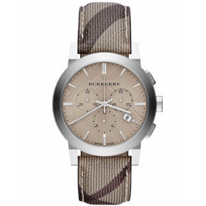 Buy Shop Burberry The City Smoke Dial Checked Brown Leather Strap Watch for Men - BU9358 USA Online