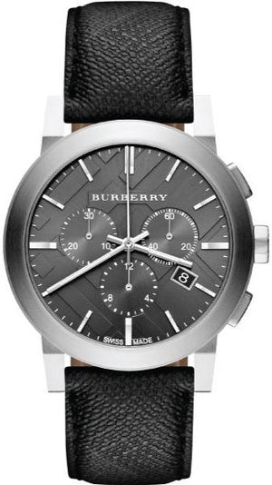 Burberry The City Grey Dial Black Leather Strap Watch for Men - BU9362