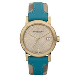 Burberry Heritage Gold Dial Blue Leather Strap Watch for Women - BU9112