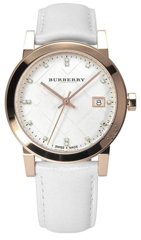 Buy Shop Burberry The City Diamonds White Dial White Leather Strap Watch for Women - BU9130 USA Online