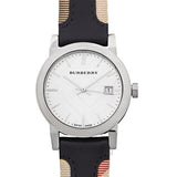 Buy Shop Burberry The City White Dial Black Haymarket Leather Strap Watch for Women - BU9150 USA Online