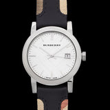 Buy Shop Burberry The City White Dial Black Haymarket Leather Strap Watch for Women - BU9150 USA Online