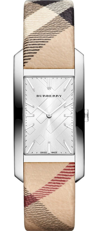 Buy Shop Burberry The Pioneer Silver Dial Haymarket Beige Leather Strap Watch for Women - BU9406 USA Online