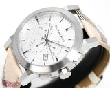 Buy Shop Burberry The City Chronograph White Dial Haymarket Leather Strap Watch For Men - BU9360 USA Online