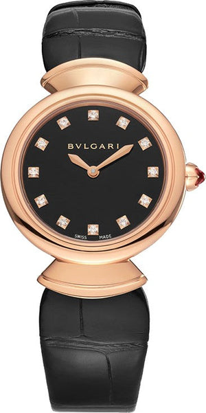 Buy Shop Bvlgari Divas Dream Quartz Diamonds Black Dial Black Leather Strap Watch for Women - DREAM102841 USA Online