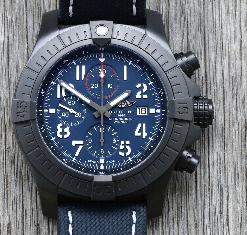 Buy Shop Breitling Super Avenger Chronograph 48 Night Mission Blue Dial Blue Leather Strap Watch for Men - V13375101C1X2 USA Online