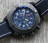Buy Shop Breitling Super Avenger Chronograph 48 Night Mission Blue Dial Blue Leather Strap Watch for Men - V13375101C1X2 USA Online