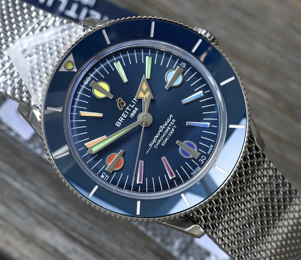 Buy Shop Breitling Superocean Heritage '57 Special Edition II Blue Dial Silver Mesh Bracelet Watch for Men - A103702A1C1A1 USA Online