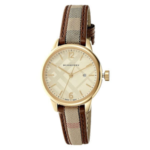 Buy Shop Burberry The Classic Gold Dial Brown Leather Strap Watch for Women - BU10114 USA Online