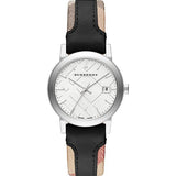 Buy Shop Burberry The City White Dial Black Haymarket Leather Strap Watch for Women - BU9150 USA Online