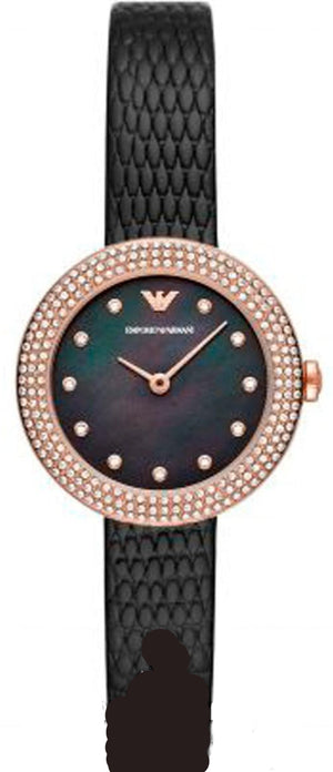 Emporio Armani Aviator Crystals Mother of Pearl Black Dial Black Silicon Strap Watch For Women - AR11373