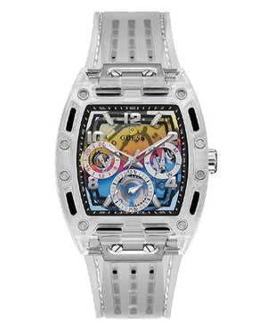 Buy Shop Guess Phoenix Polycarbonate Clear Multi-function Black Dial Clear Rubber Strap Watch for Men - GW0499G3 USA Online