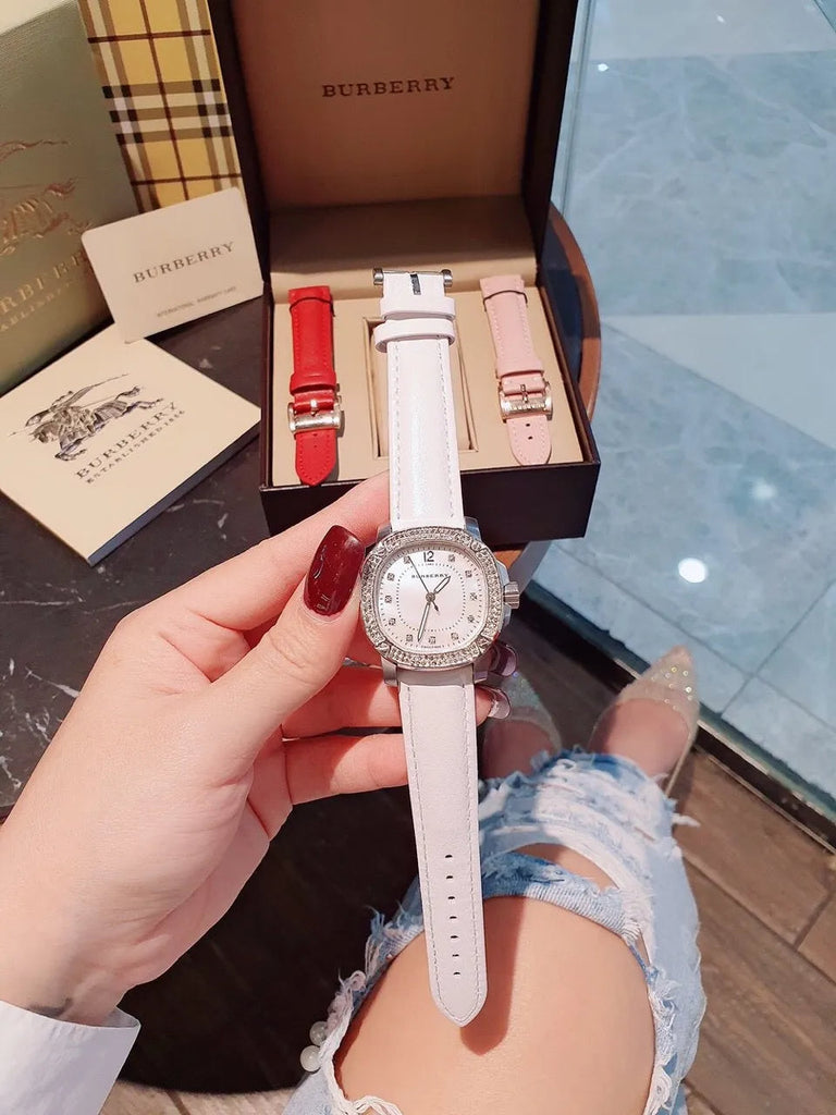 Buy Shop Burberry City Chronograph White Dial White Leather Strap Watch For Women - BU9701 USA Online