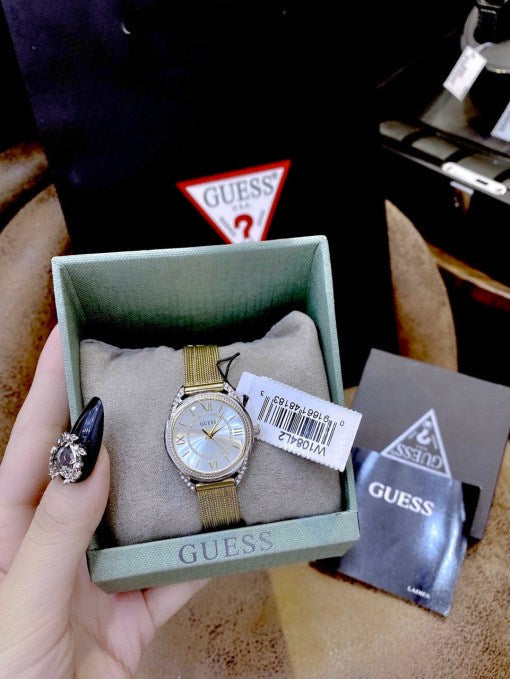 Buy Shop Guess Whisper Silver Dial Gold Mesh Bracelet Watch for Women - W1084L2 USA Online