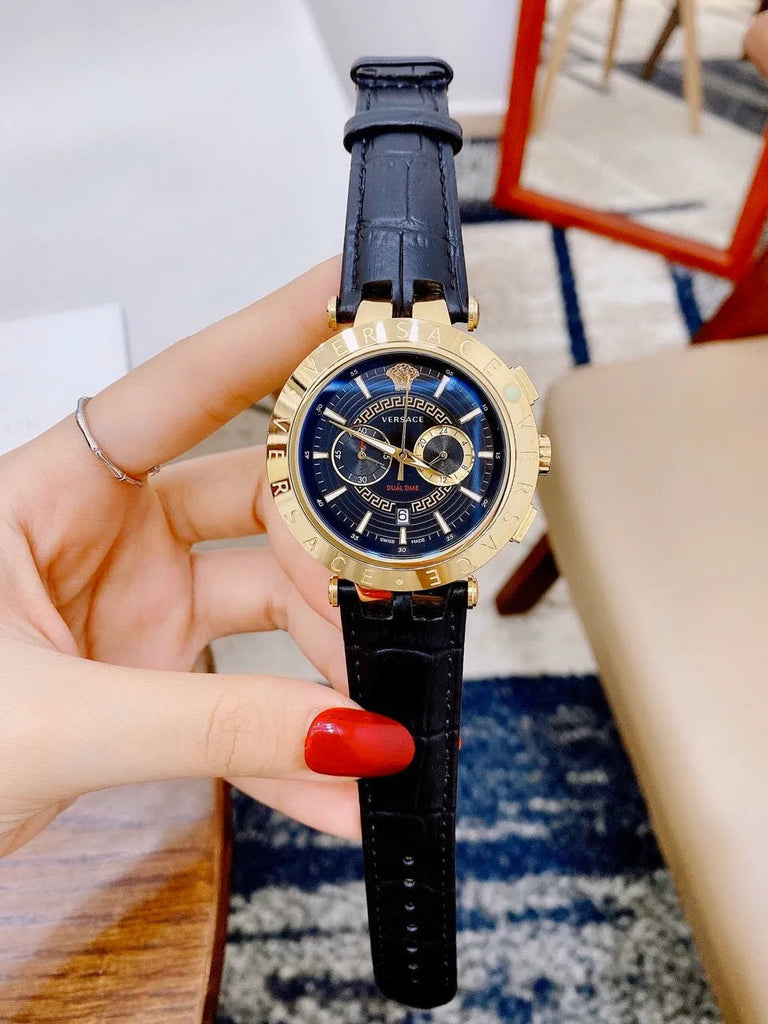 Buy Shop Versace V-Race Multifunction Quartz Blue Dial Blue Leather Strap Watch For Men - VEBV00219 USA Online