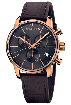 Buy Shop Calvin Klein City Chronograph Grey Dial Brown Leather Strap Watch for Men - K2G276G3 USA Online