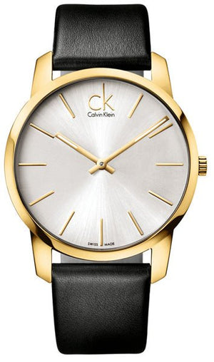 Buy Shop Calvin Klein City Silver Dial Black Leather Strap Watch For Men - K2G21520 USA Online