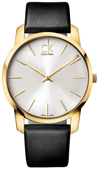 Buy Shop Calvin Klein City Silver Dial Black Leather Strap Watch For Men - K2G21520 USA Online