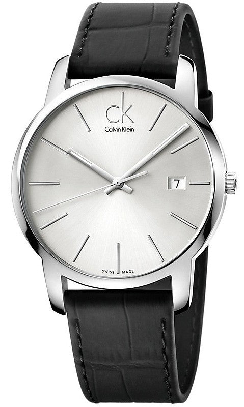 Buy Shop Calvin Klein City Date Silver Dial Black Leather Strap Watch for Men - K2G2G1C6 USA Online