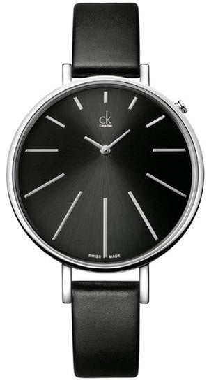 Buy Shop Calvin Klein Equal Black Dial Black Leather Strap Watch for Women - K3E231C1 USA Online